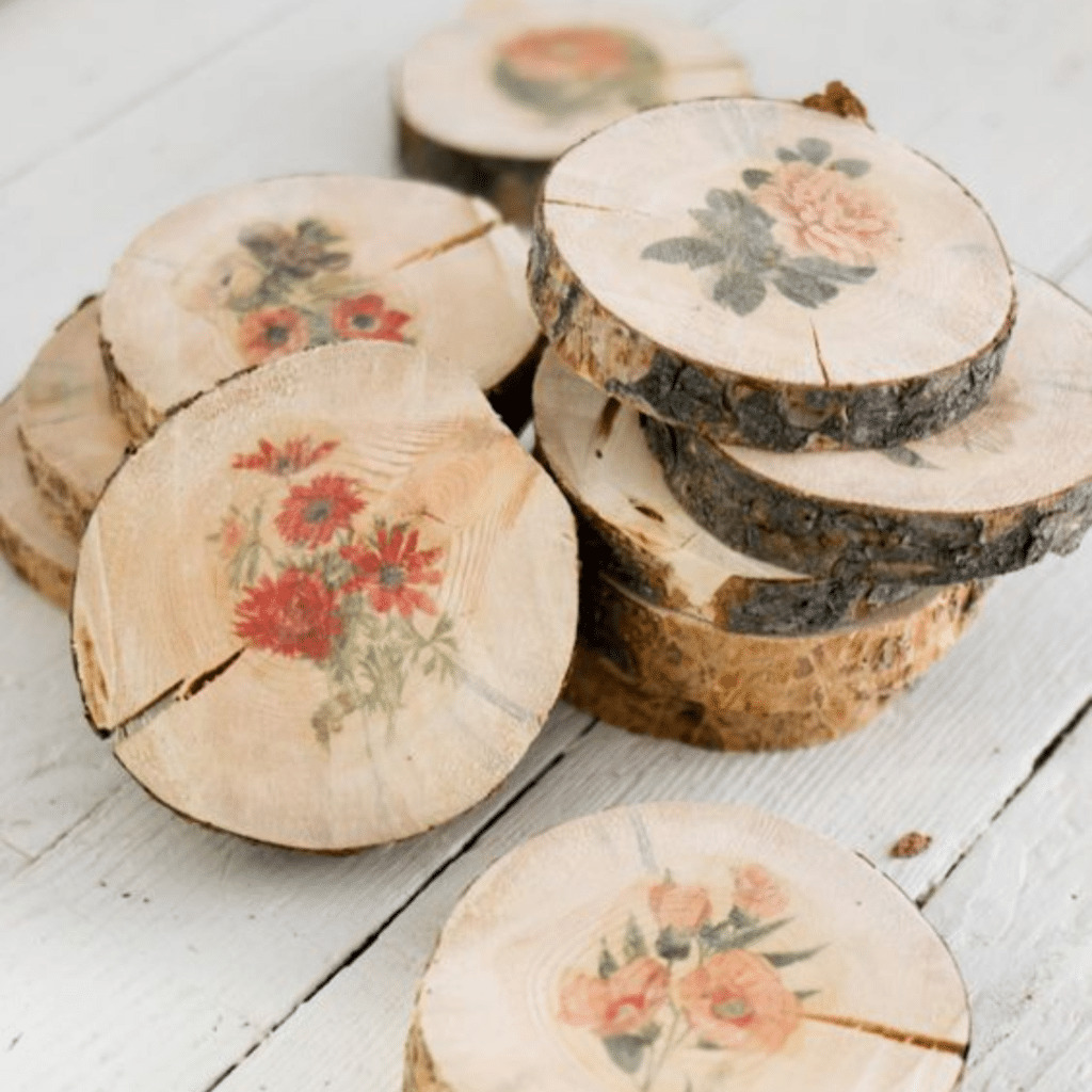 DIY Flower Coasters made on repurposed wood